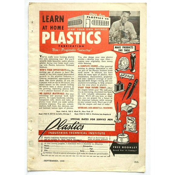 1945 Vintage Home Plastics Fabrication Magazine Print Ad Popular Mechanics - Picture 2 of 3